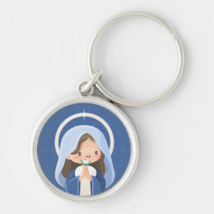 Lieve Biddende Kawaii Maagd Maria – Marineblauw Sleutelhanger