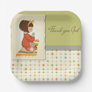 Lieve Biddende Meisje Dank Je God Papieren Bordje