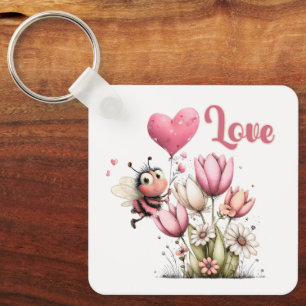 Lieve Bij Liefde Hart Ballon Lente Bloemen Sleutelhanger
