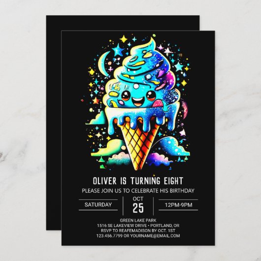 Lieve Blauwe Aquarel Jongen Ijs Verjaardag Kaart (Voorkant / Achterkant)