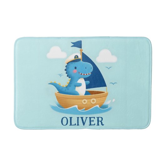 Lieve Blauwe Dino Bootkapitein  Badmat (Voorkant)