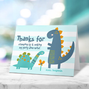 Lieve Blauwe Dinosaurussen Kawaii Whimsische Jonge Bedankkaart
