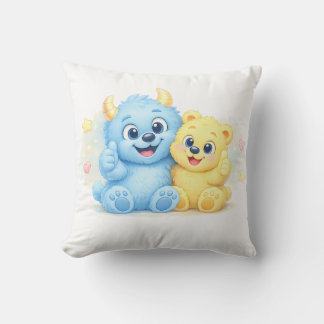 Lieve Blauwe en Gele Monster Beste Vrienden Kussen