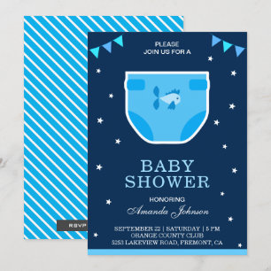 Lieve Blauwe Jongens Luier Baby Shower Uitnodiging