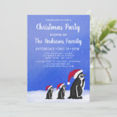 Lieve Blauwe Rode Pinguïn Kerstman Familie Besneeu Kaart (Staand voorkant)
