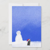 Lieve Blauwe Rode Pinguïn Kerstman Familie Besneeu Kaart (Achterkant)