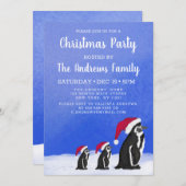 Lieve Blauwe Rode Pinguïn Kerstman Familie Besneeu Kaart (Voorkant / Achterkant)