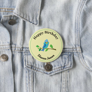 Lieve Blauwe Vogel Verjaardag Ronde Speld Button 7,6 Cm