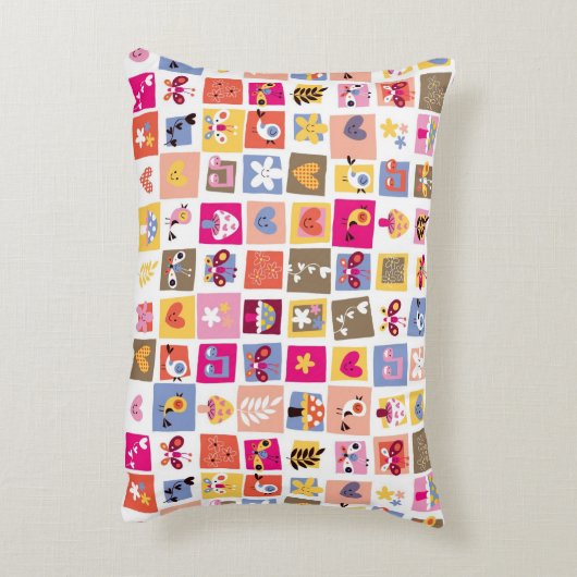 lieve bloemen, vogels, harten vierkanten patroon accent kussen (Achterkant (Verticaal))