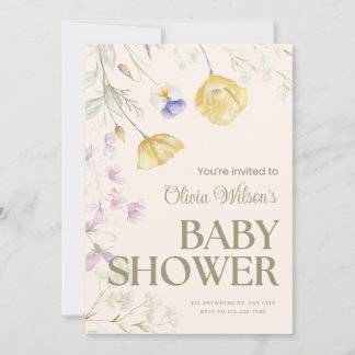 Lieve bloemige babyshower uitnodiging