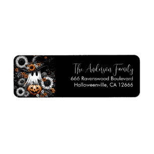 Lieve Bloemige Halloween Geest Retouradres Etiket
