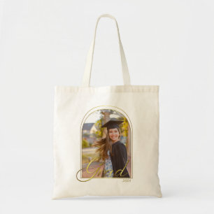 Lieve BOHO afgestudeerde met gouden boog foto en j Tote Bag