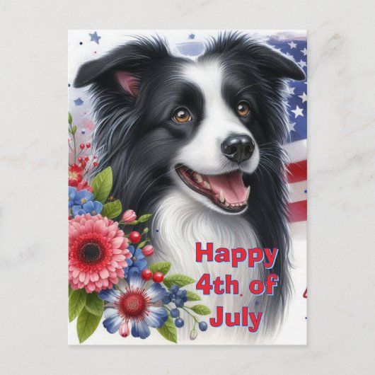 Lieve Border Collie 4 juli vakantie ansichtkaart Feestdagenkaart (Voorkant)