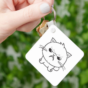 Lieve boze sissende kat Lijn Kunst Illustratie Sleutelhanger