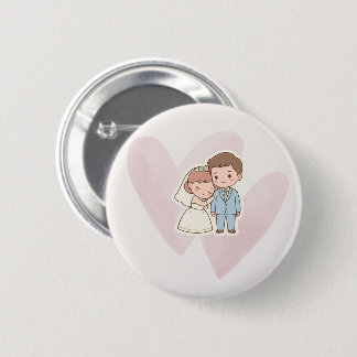 Lieve Bruid & Bruidegom Hart Knop Ronde Button 5,7 Cm