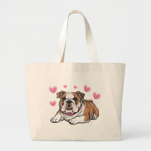 Lieve Bulldog Moeder Cadeau Roze Harten Hond Liefh Grote Tote Bag