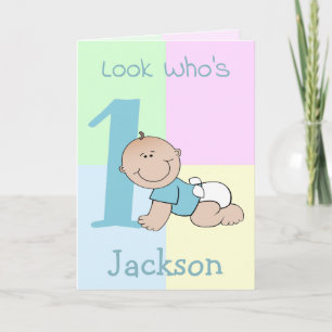 Lieve Cartoon Baby Jongen 1e Verjaardag Kaart