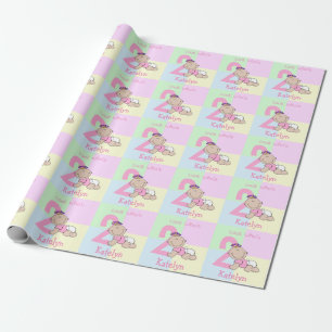 Lieve Cartoon Baby Meisje Roze 2de Verjaardag Cadeaupapier