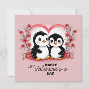 Lieve Cartoon Pinguïn Liefhebbers Hartjes Valentij Feestdagenkaart