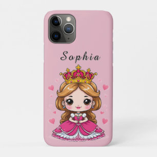 Lieve Cartoon Prinses in Roze Jurk iPhone 11 Pro Hoesje