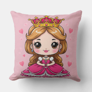 Lieve Cartoon Prinses in Roze Jurk Kussen