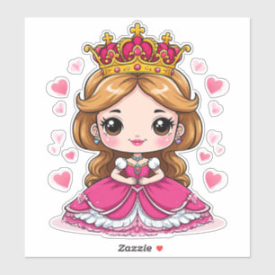 Lieve Cartoon Prinses in Roze Jurk Sticker