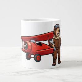 Lieve Cartoonmonteur met Illustratie van Rode Auto Extra Grote Beker