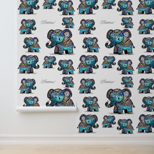 Lieve charmante olifant in zachte pastelkleuren behang