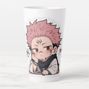 Lieve Chibi Pruilende Koning Sticker - Kawaii Roze Latte Mok