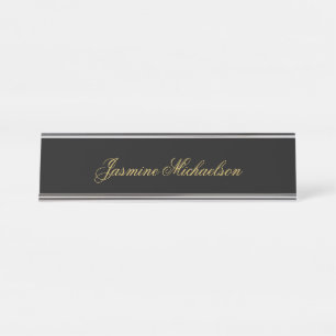 Lieve Chique Calligrafie Naam Zwart & Goud Bureau Naambordje