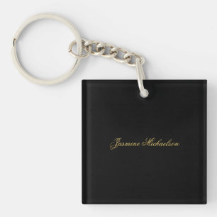Lieve Chique Calligrafie Naam Zwart & Goud Sleutelhanger