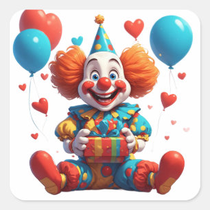 Lieve Clown Verjaardagsfeestje Met Cadeau 🎁 Vierkante Sticker