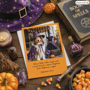 Lieve Collie & Kat Halloween Hekserij Groet Kaart