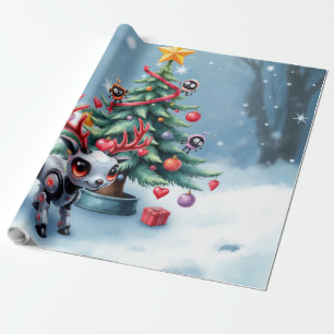 Lieve Cyberpunk Rendieren met Kerstboom Cadeaupapier