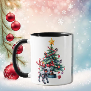 Lieve Cyberpunk Rendieren met Kerstboom Mok