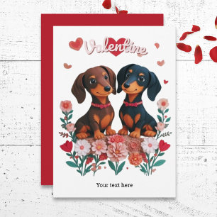 Lieve Dachshunds Worstelhonden Valentijnsdag Feestdagenkaart