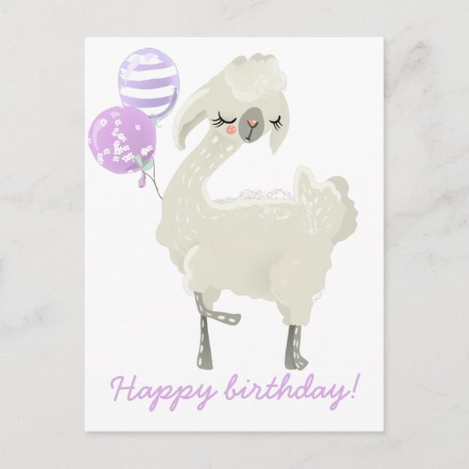 Lieve Dansende Lama met Ballonnen - Kinderverjaard Briefkaart (Voorkant)