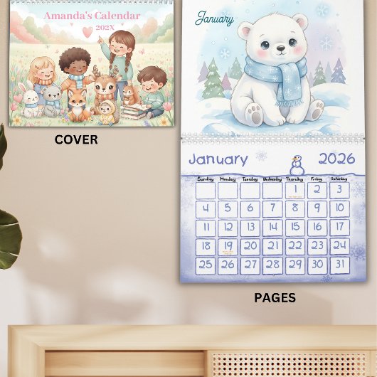 Lieve Dieren in Pasteltinten Persoonlijke Kinderen Kalender