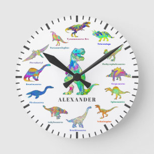 Lieve dinosauriërs met namen kleurrijk Persoonlijk Ronde Klok