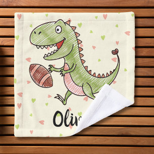 Lieve dinosaurus die voetbal speelt gepersonalisee washandje