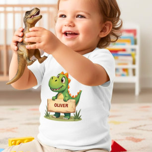Lieve dinosaurus met naam bord gepersonaliseerd