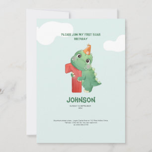 lieve dinosaurus rawr feest 1e verjaardagsuitnodig feestdagenkaart