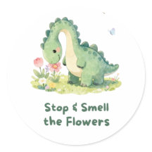 Lieve dinosaurus Stop en ruik aan de bloemen Stick