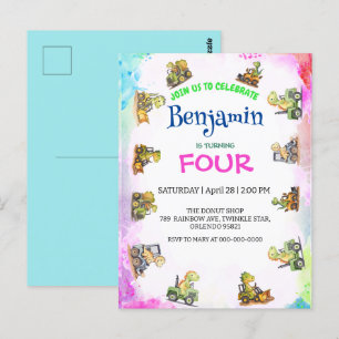 Lieve dinosaurus-tractor Regenboog B2S School Verj Briefkaart