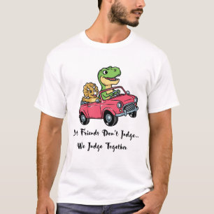 Lieve dinosaurusvrienden rijden in roze auto carto t-shirt