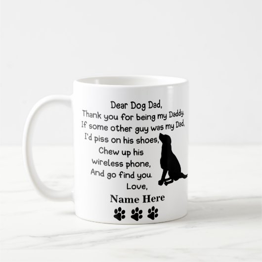 Lieve Dog Pap met de naam en het afbeelding van de Koffiemok (Links)
