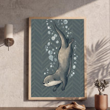 Lieve Duikende Otter Kinderkamer Kunst Chevron Ach