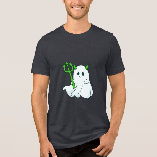 Lieve Duivel Geest met Groene Drietand Tri-Blend Shirt (Voorkant)