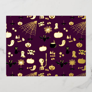Lieve en enge Halloween-kunst Folie Feestdagen Briefkaart