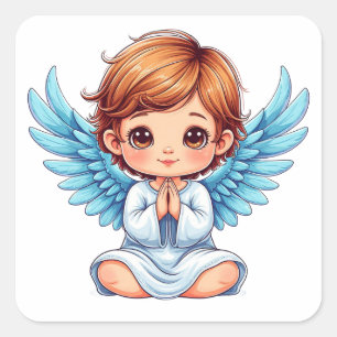 Lieve Engel Met Blauwe Vleugels En Halo Vierkante Sticker